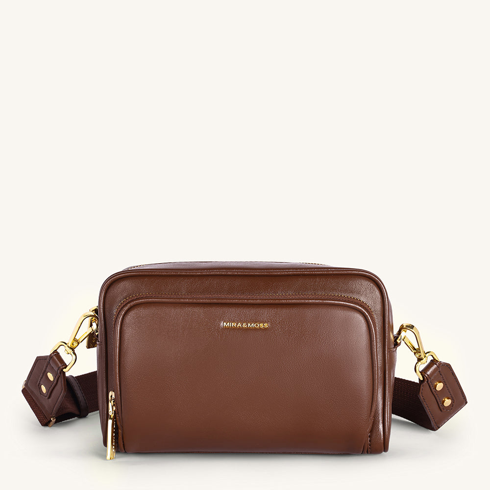 Mira & Moss Lucienne Crossbody Bag - Shiny Chocolate Brown - Myra USA