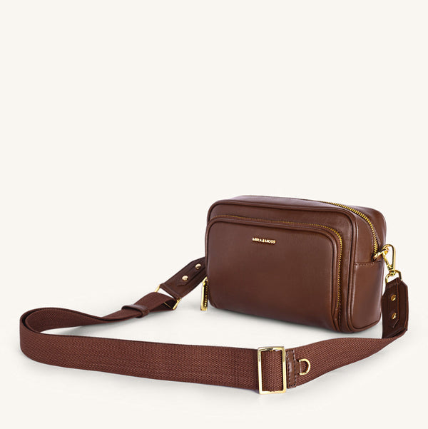 Mira & Moss Lucienne Crossbody Bag - Shiny Chocolate Brown - Myra USA