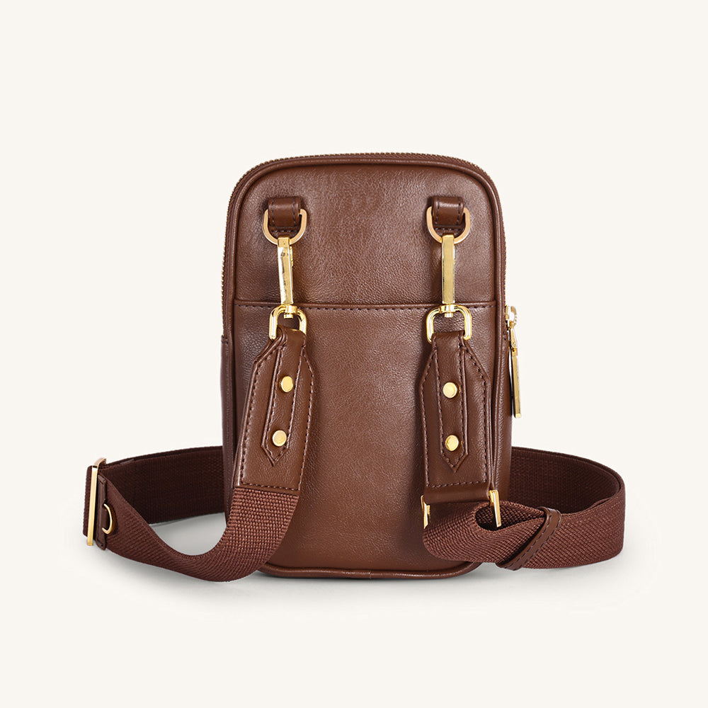 Mira & Moss Iris Mini-Crossbody Bag - Shiny Chocolate Brown - Myra USA