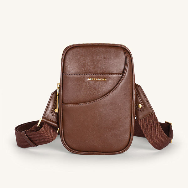 Mira & Moss Iris Mini-Crossbody Bag - Shiny Chocolate Brown - Myra USA