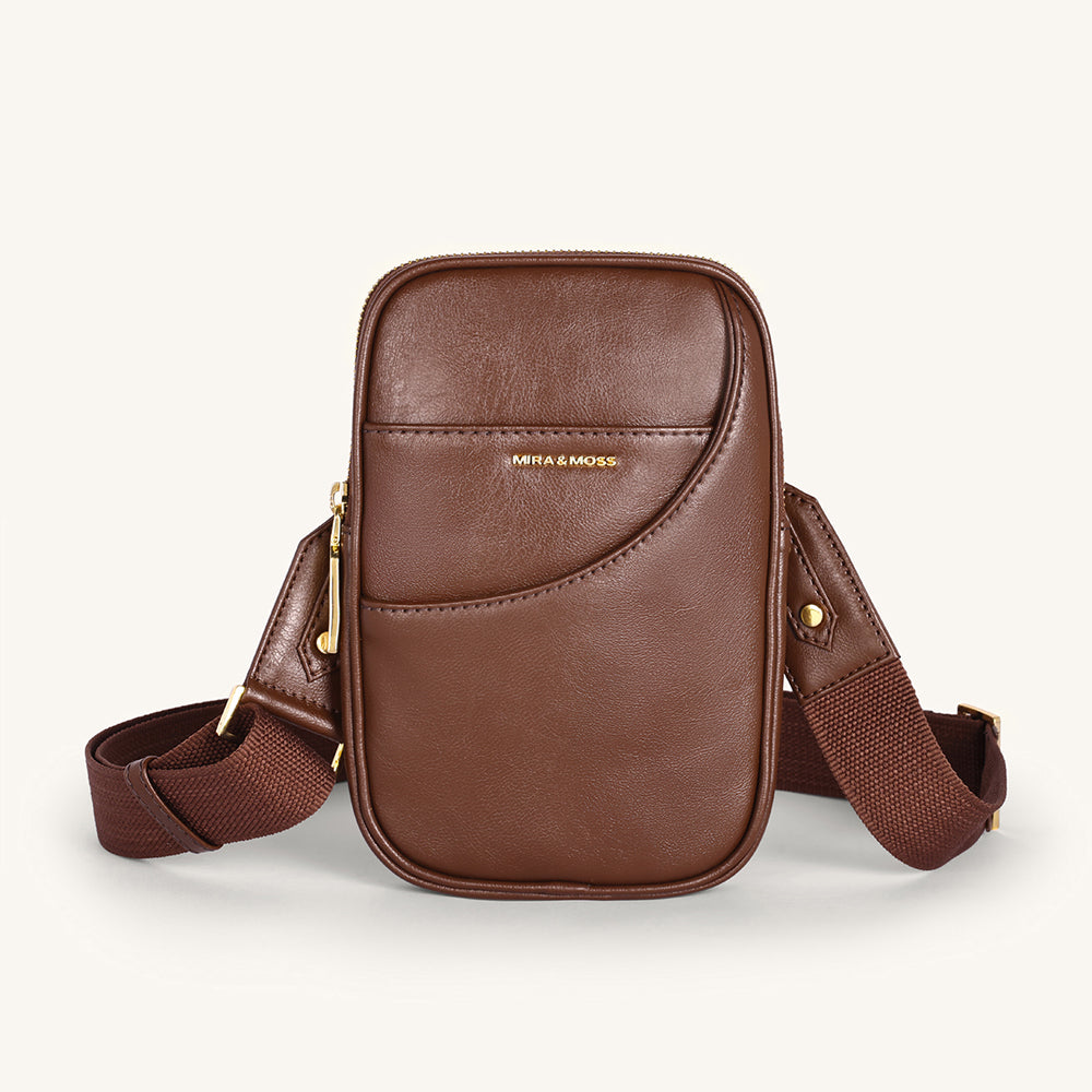 Mira & Moss Iris Mini-Crossbody Bag - Shiny Chocolate Brown - Myra USA