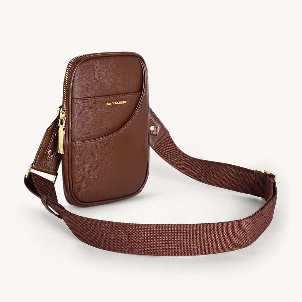 Mira & Moss Iris Mini-Crossbody Bag - Shiny Chocolate Brown - Myra USA