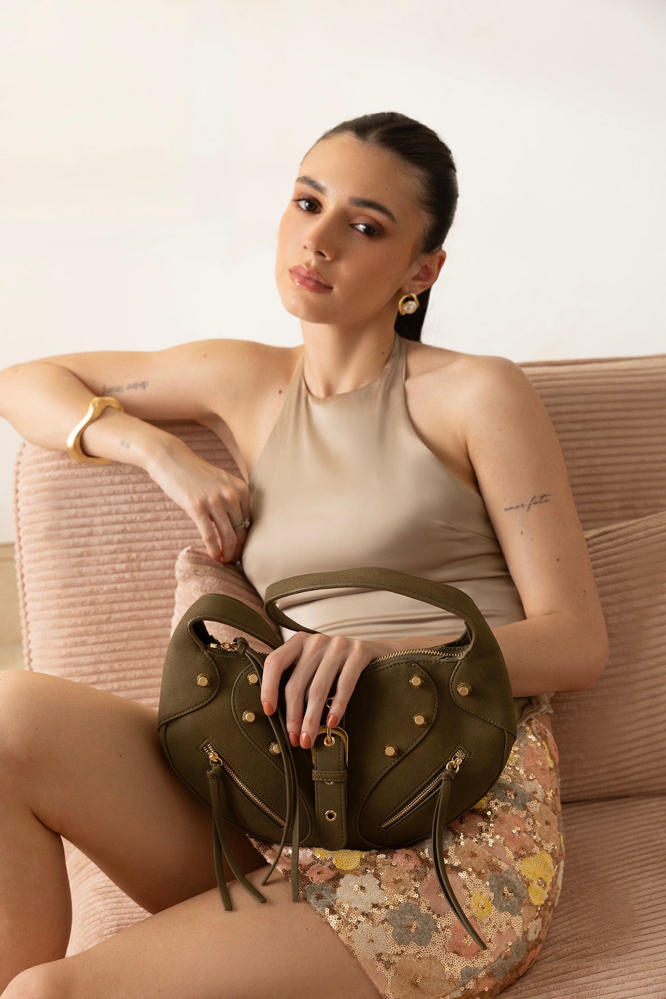 Mira & Moss Ravenne Studded Shoulder Bag - Moss - Myra USA