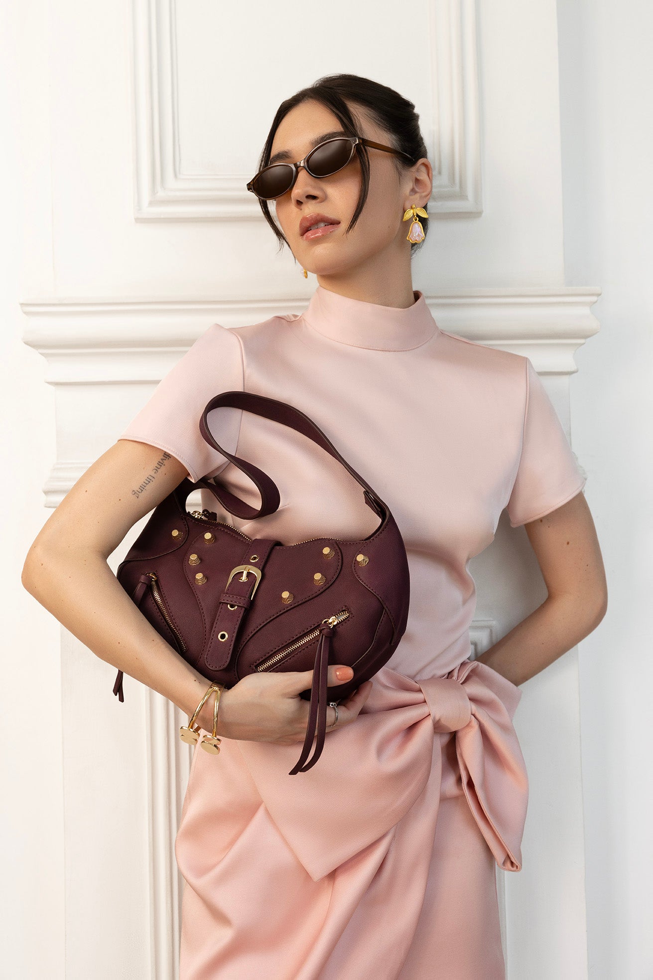 Mira & Moss Ravenne Studded Shoulder Bag - Garnet - Myra USA