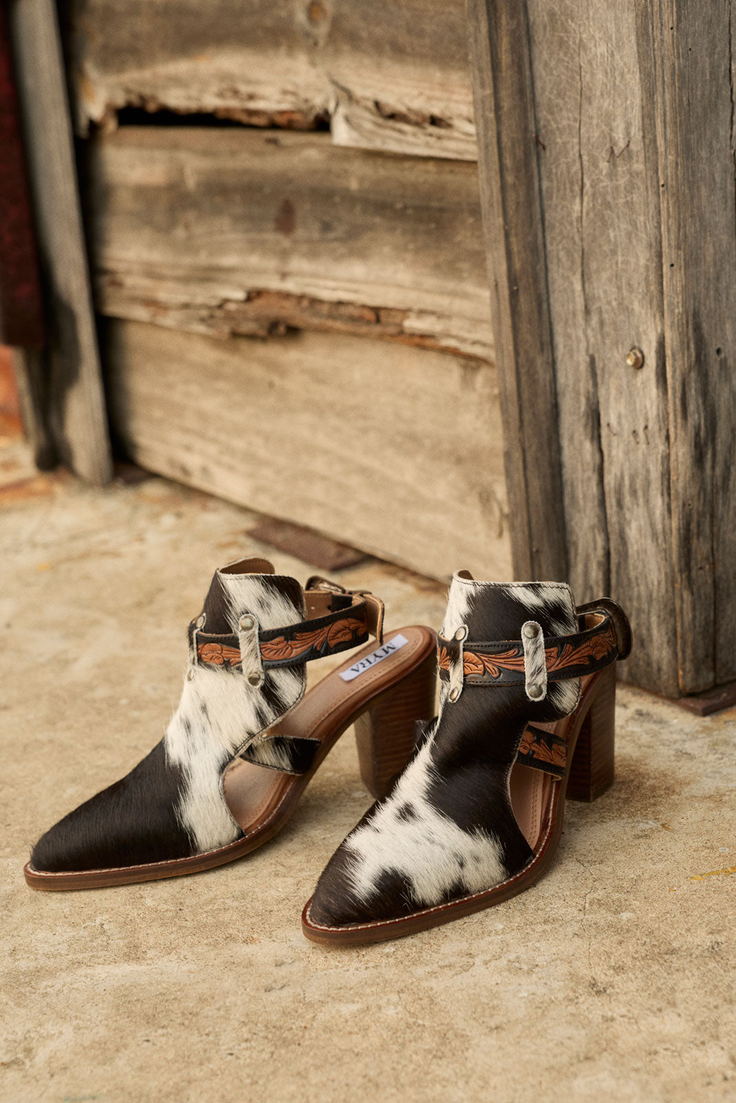 Myra Beth Jane Hairon Leather Boots - Handtooled Ankle Strap Brunch Boots for Bold Cowgirl Vibes - Myra USA