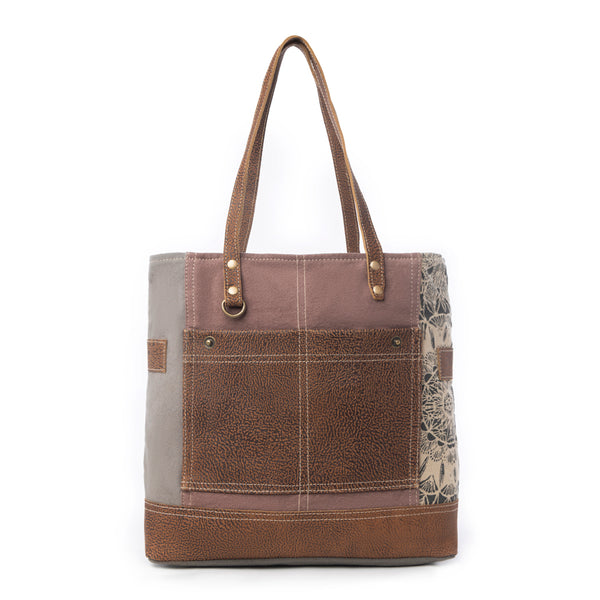 Side Floral Print Canvas Tote Bag - Myra USA