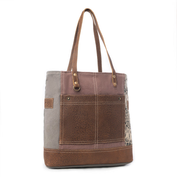 Side Floral Print Canvas Tote Bag - Myra USA