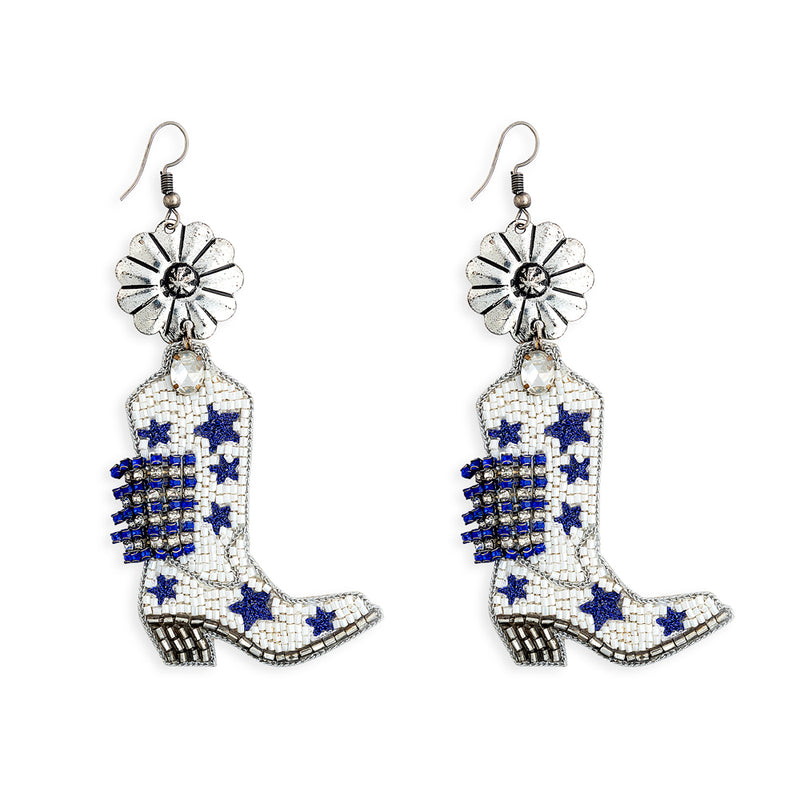 Stars & Bars Beaded Boot Earrings