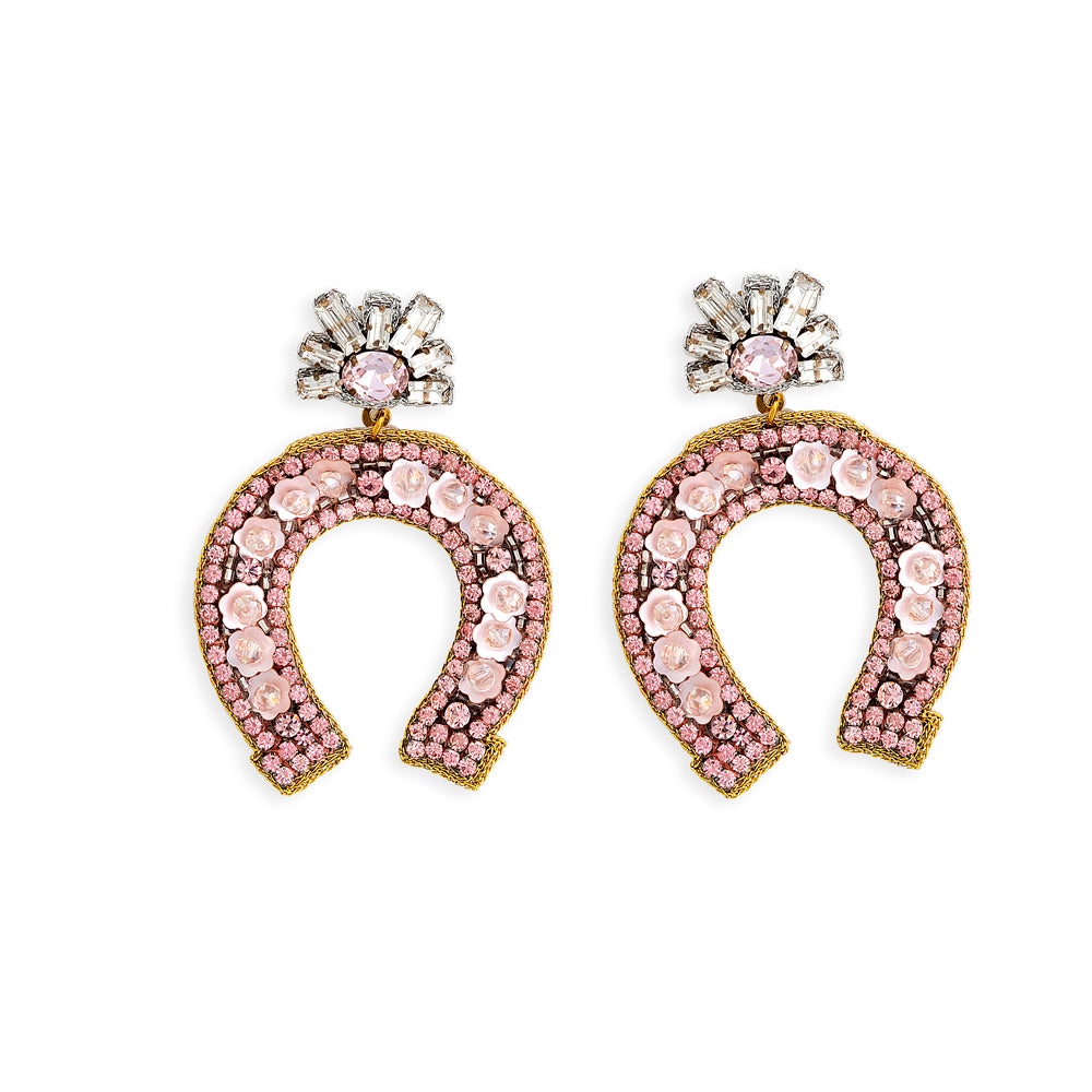 Rose quartz horseshoe earrings myra usa