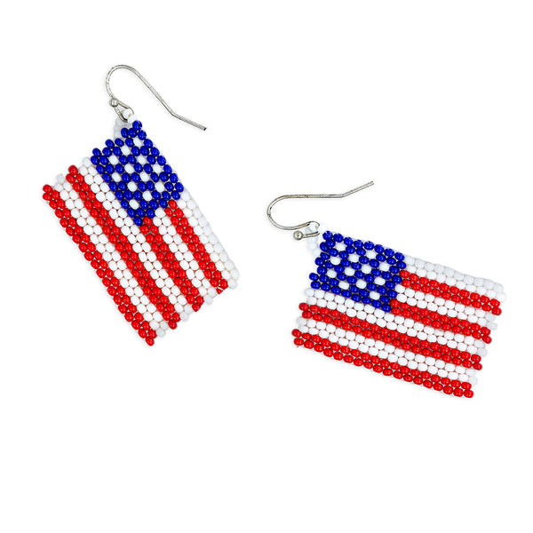 Old Glory Flag Beaded Earrings