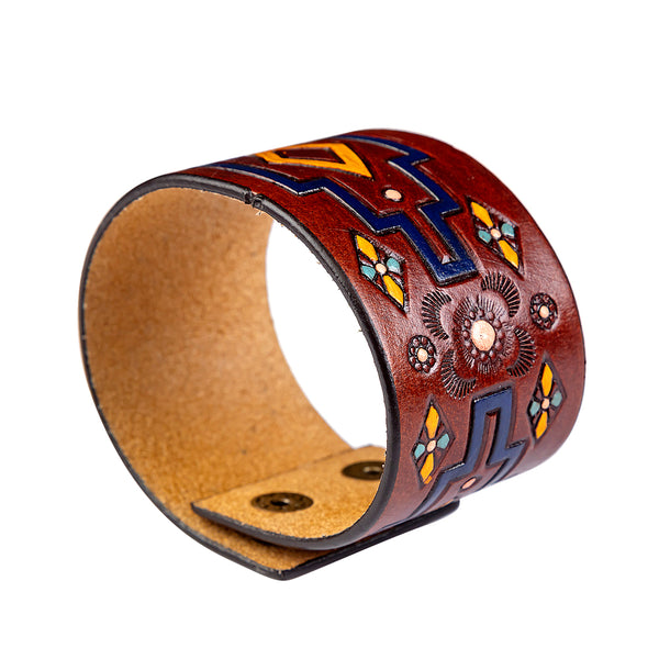Bijuo Handtooled Genuine Leather Bracelet - Myra USA