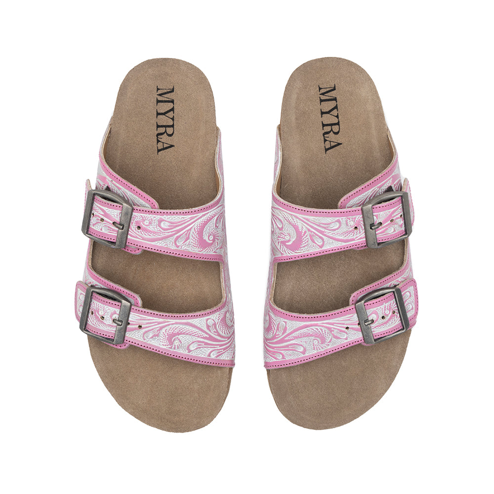 Handtooled cowgirl sandals in pink color for women