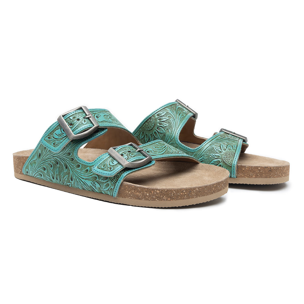 Myra Verdent Ranges Leather Sandals - Handtooled Dual Buckle
