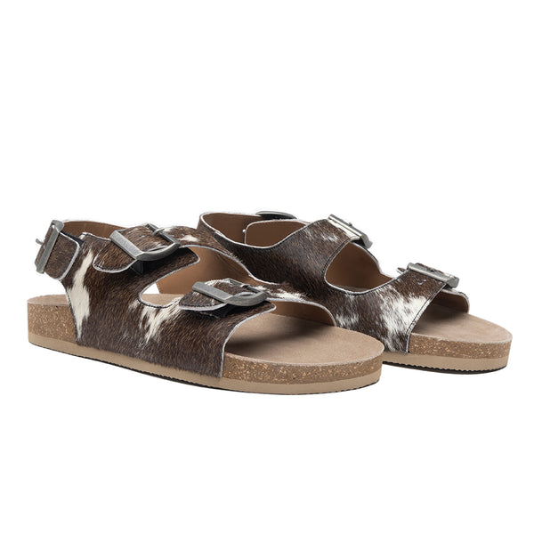 Mountain Path Leather Sandals In Dark & Light Hair-On Hide