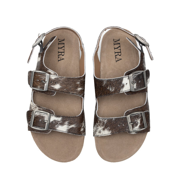 Mountain Path Leather Sandals In Dark & Light Hair-On Hide