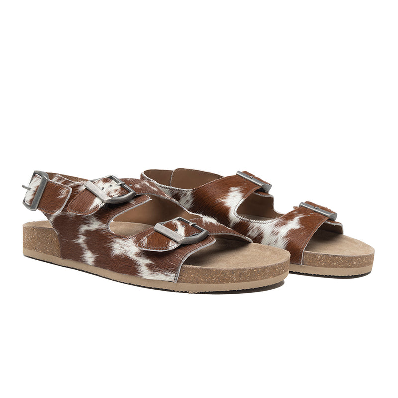 Mountain Path Leather Sandals In Brown & Light Hair-On Hide