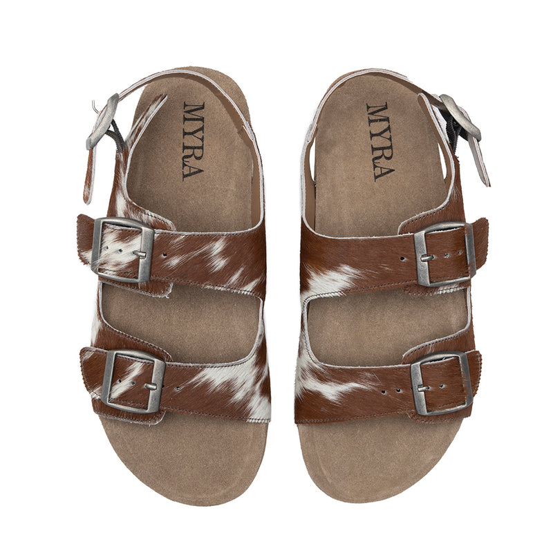 Mountain Path Leather Sandals In Brown & Light Hair-On Hide