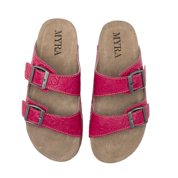 Vibrant Heart Embossed Leather Sandals - Myra USA