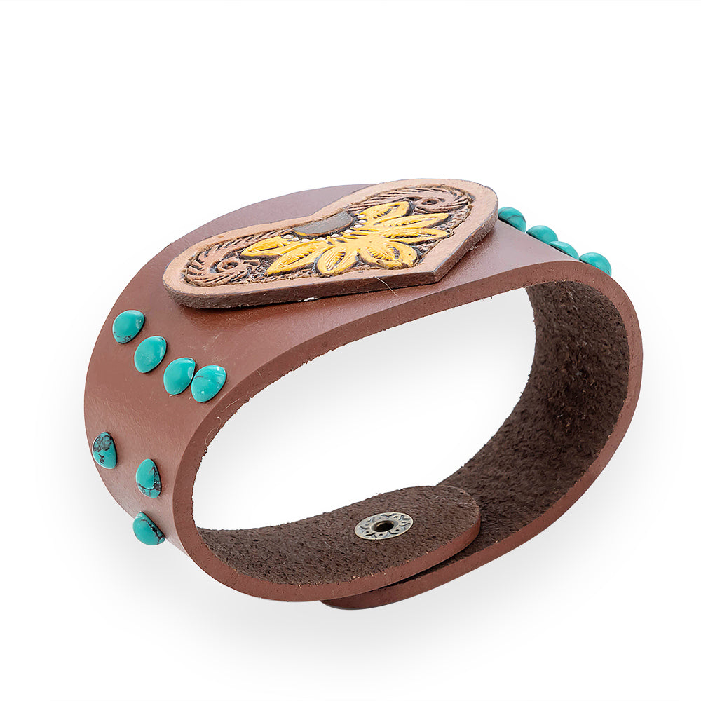 Evening's Bloom Leather Cuff Bracelet - Myra USA