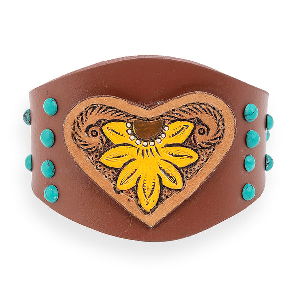 Evening's Bloom Leather Cuff Bracelet