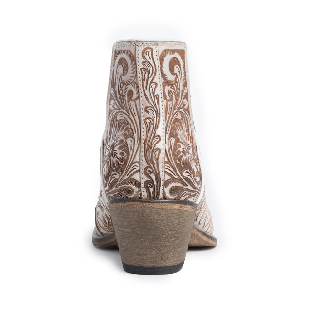Western Moxie Hand-tooled Booties in White Chocolate - Myra USA