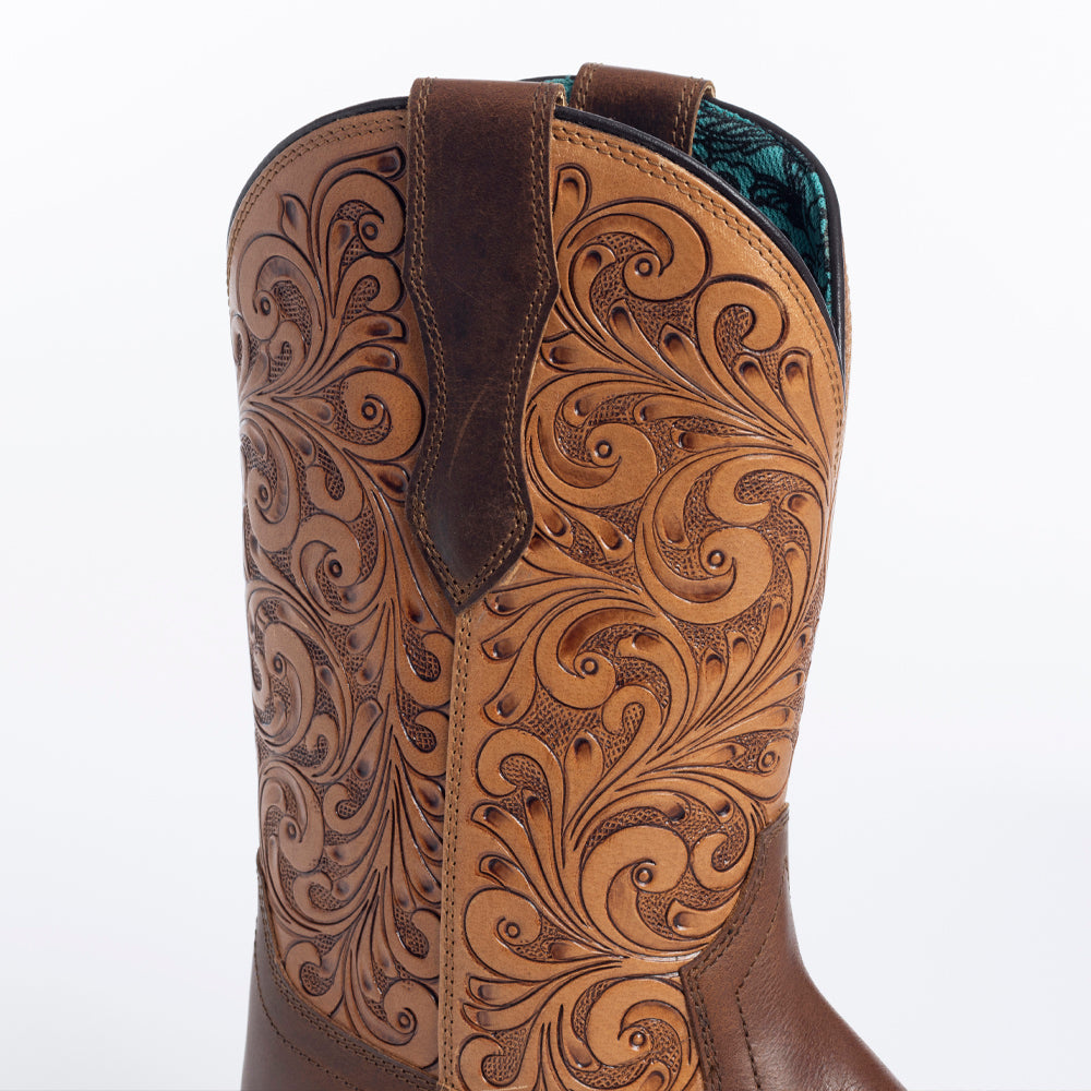 Camilita Hand tooled Boots in Brown MyraUSA