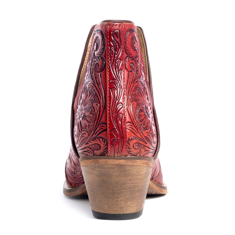Western Moxie Hand-tooled Booties in Scarlet - Myra USA
