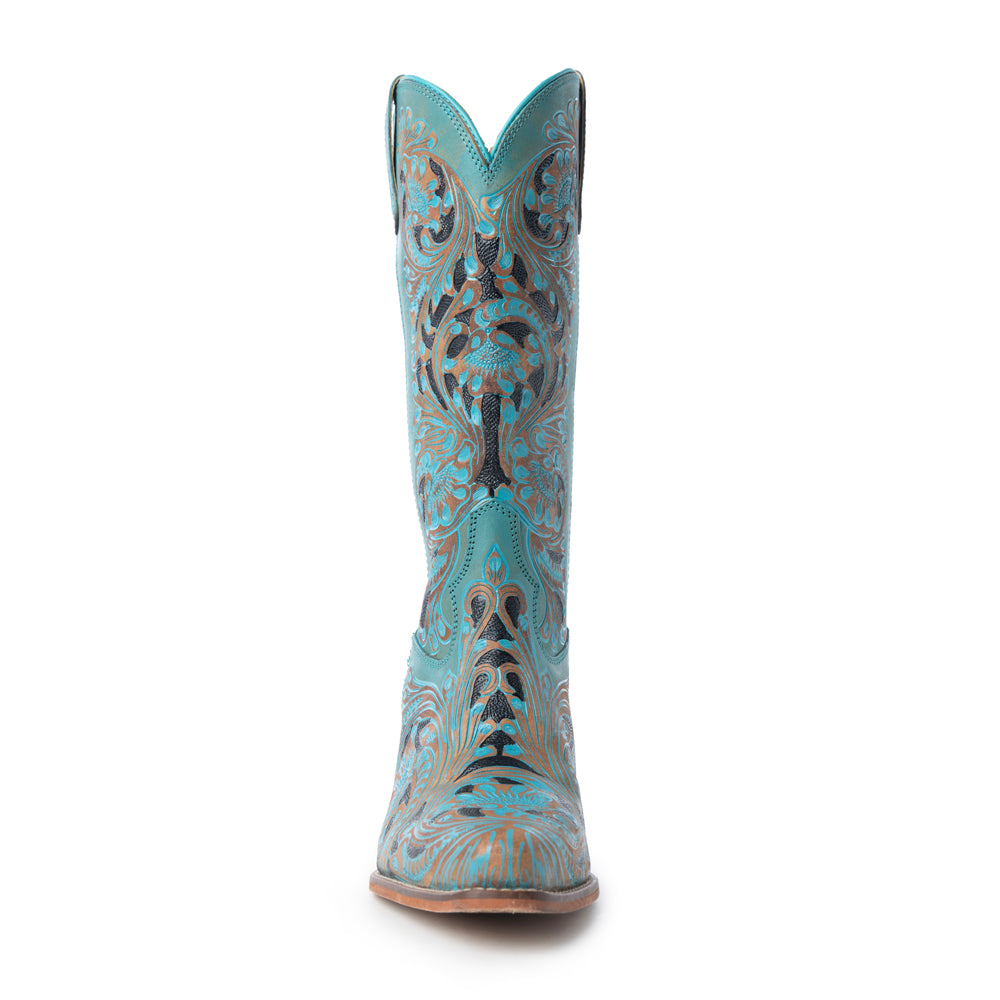 Myra Kasiopeah Cowgirl Leather Boots - Turquoise Western Boots for Women with Pointed Toe Heel - Myra USA