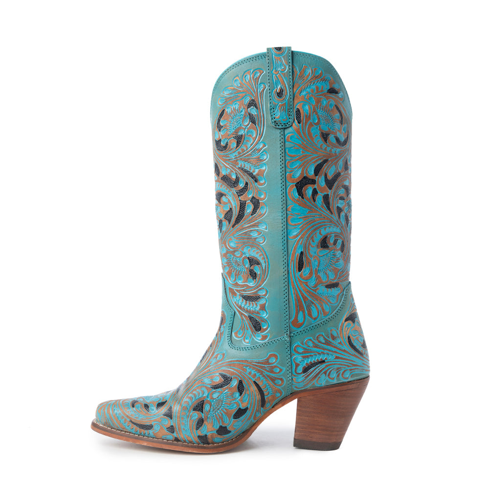 Myra Kasiopeah Cowgirl Leather Boots - Turquoise Western Boots for Women with Pointed Toe Heel - Myra USA