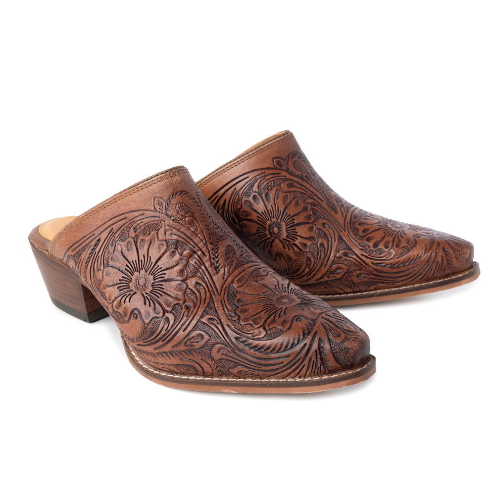 Valeria Hand-tooled Mules - Myra USA