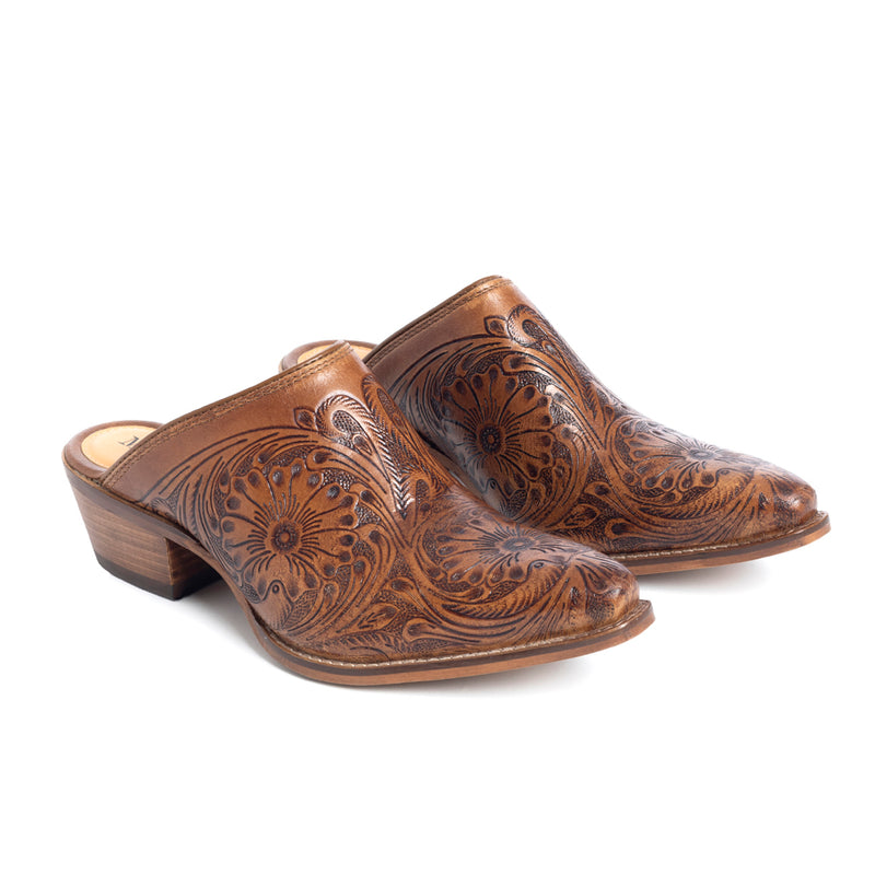 Valeria Hand-tooled Mules