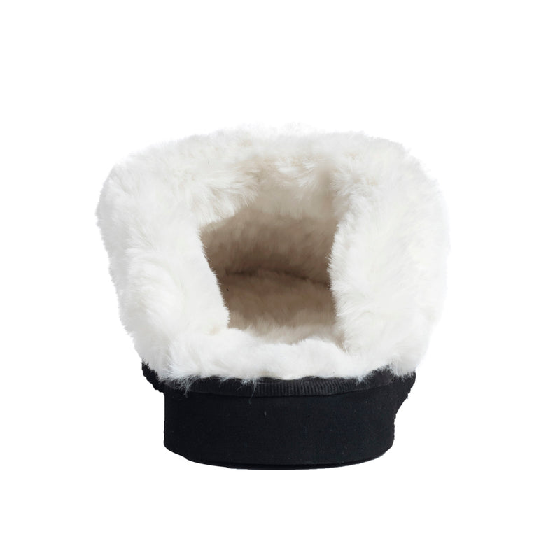 Myra Womens slippers in black and white hairon cowhide material