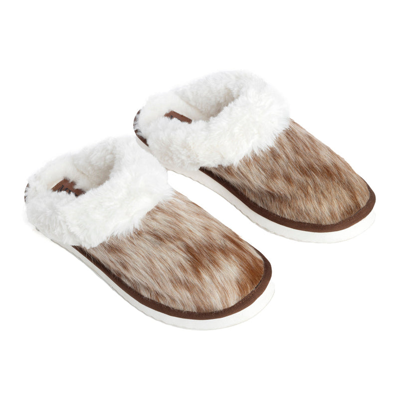 Myra Womens slippers in brown and white hairon cowhide material