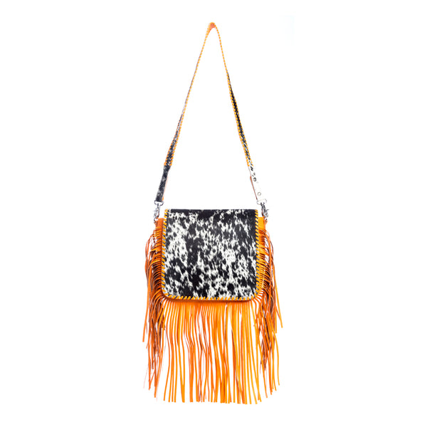 Oro Valley Leather & Hairon Bag in Blazing Orange - Myra USA