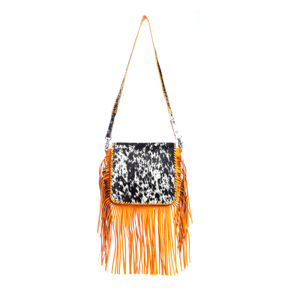 Oro Valley Leather & Hairon Bag in Blazing Orange - Myra USA