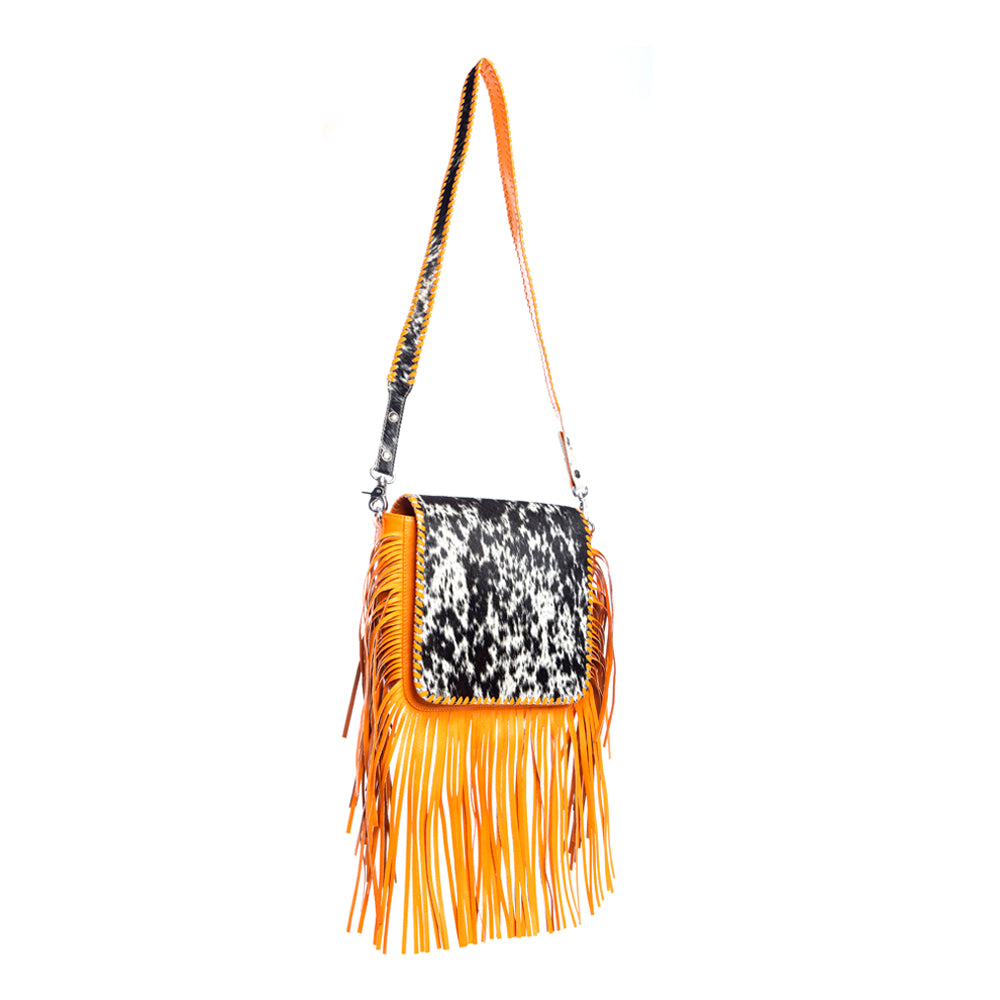 Oro Valley Leather & Hairon Bag in Blazing Orange - Myra USA