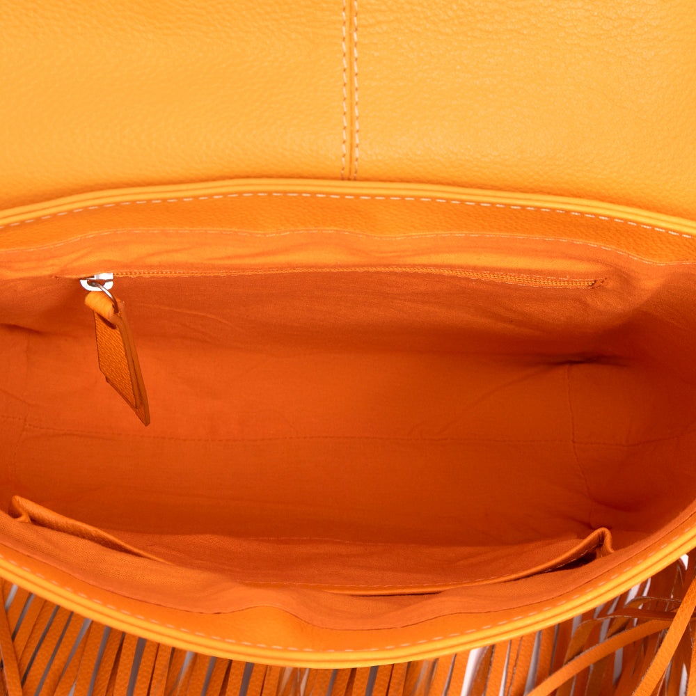 Oro Valley Leather & Hairon Bag in Blazing Orange - Myra USA