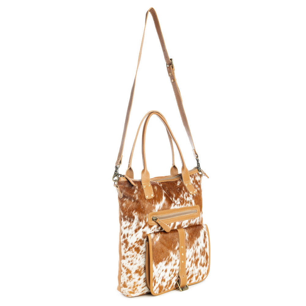 Mesa Maverick Tote Bag in Brown & White - Myra USA