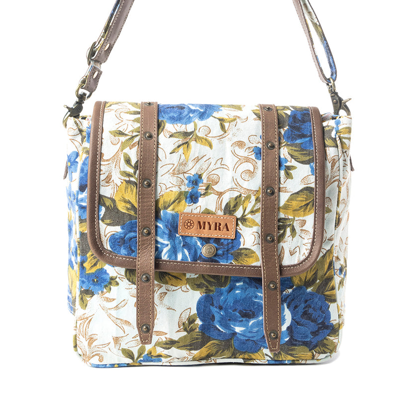 Mesa Morning Glories Messenger Bag In Blue and Off White