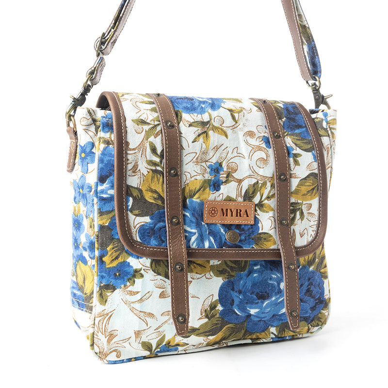 Mesa Morning Glories Messenger Bag In Blue and Off White