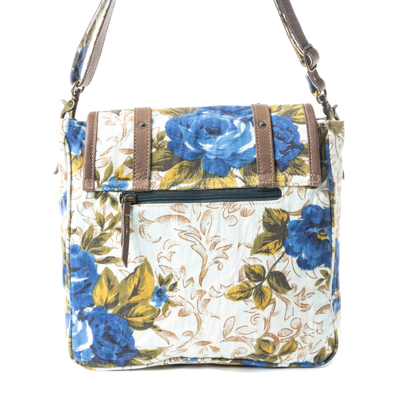 Mesa Morning Glories Messenger Bag In Blue and Off White