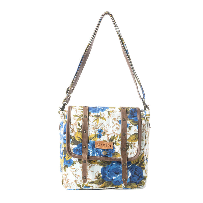 Mesa Morning Glories Messenger Bag In Blue and Off White