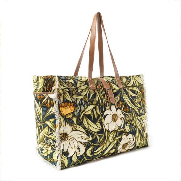 Lovely Florals Weekender Bag In Dark Green - Myra USA