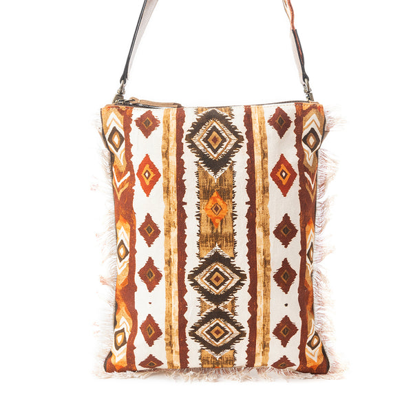 Beautiful Tapestry Crossbody Bag In Brown & White