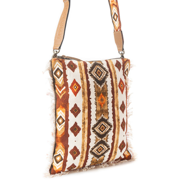 Beautiful Tapestry Crossbody Bag In Brown & White