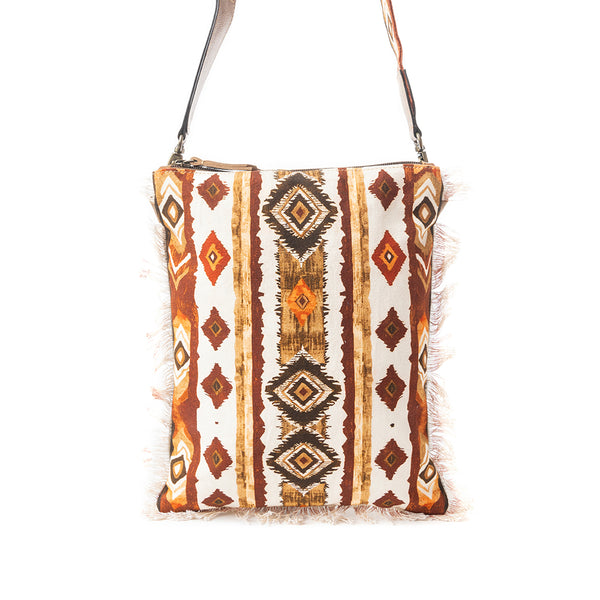 Beautiful Tapestry Crossbody Bag In Brown & White