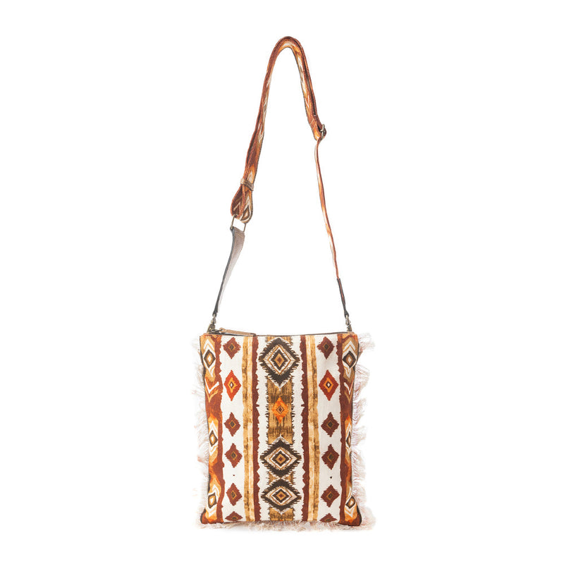 Beautiful Tapestry Crossbody Bag In Brown & White