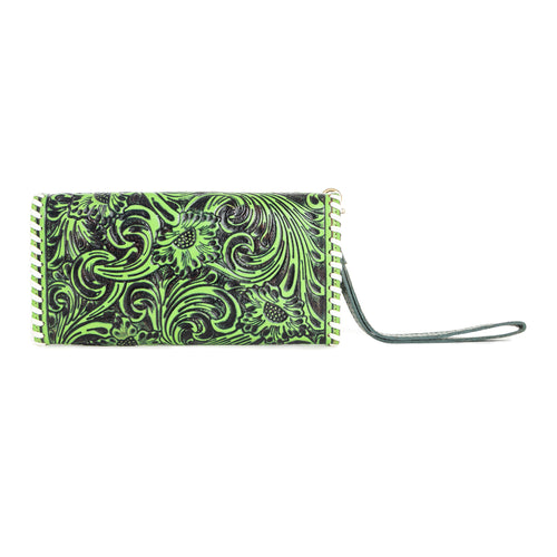 Desert Roses Wallet in Crimson In Green - Myra USA