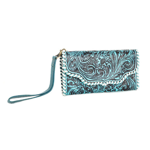 Desert Roses Wallet in Crimson In Blue - Myra USA