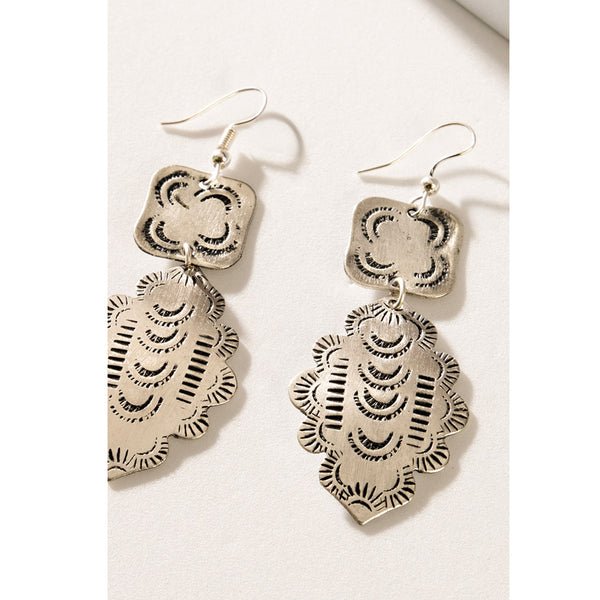 Flowing River Shield Earrings In Silver - Myra USA